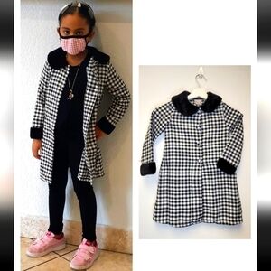 Young Land Knit to Woven Black & White Houndstooth Faux Fur Pea Coat Size 5